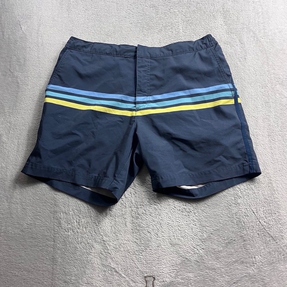 Fair Harbor Mens Navy Blue Striped Board Shorts Swim Trunks Size 32